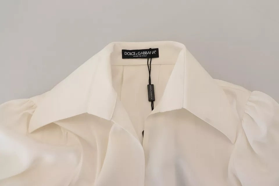 Dolce & Gabbana Off White Collar Long Sleeves Blouse Silk Top Dolce & Gabbana