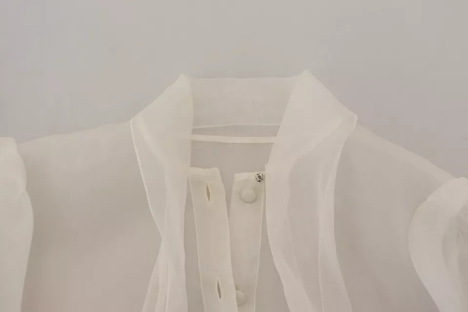 Dolce & Gabbana White Ascot Collar Long Sleeves Blouse Top Dolce & Gabbana