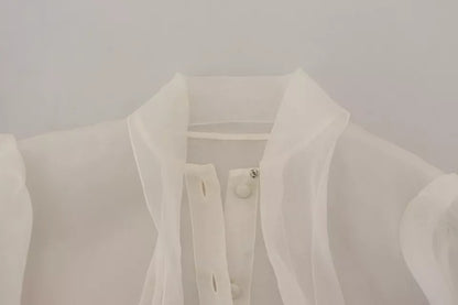 Dolce & Gabbana White Ascot Collar Long Sleeves Blouse Top Dolce & Gabbana