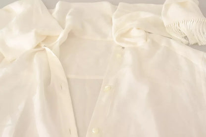 Dolce & Gabbana White Blouse Ascot Collar Shirt Silk Button Top Dolce & Gabbana