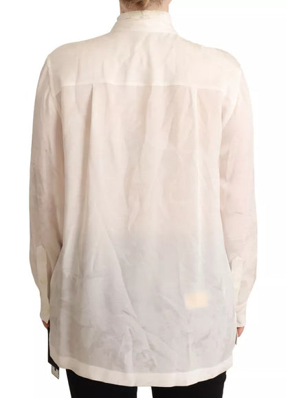 Dolce & Gabbana White Blouse Ascot Collar Shirt Silk Button Top Dolce & Gabbana