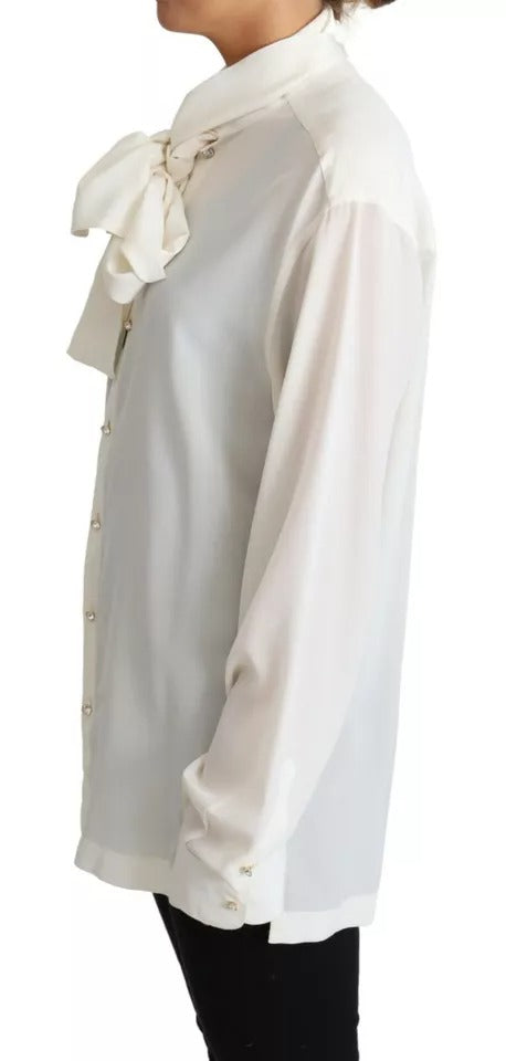 Dolce & Gabbana White Blouse Ascot Collar Shirt Silk Top Dolce & Gabbana