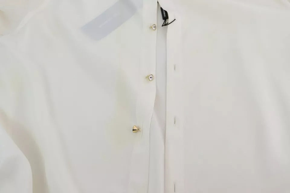 Dolce & Gabbana White Blouse Ascot Collar Shirt Silk Top Dolce & Gabbana