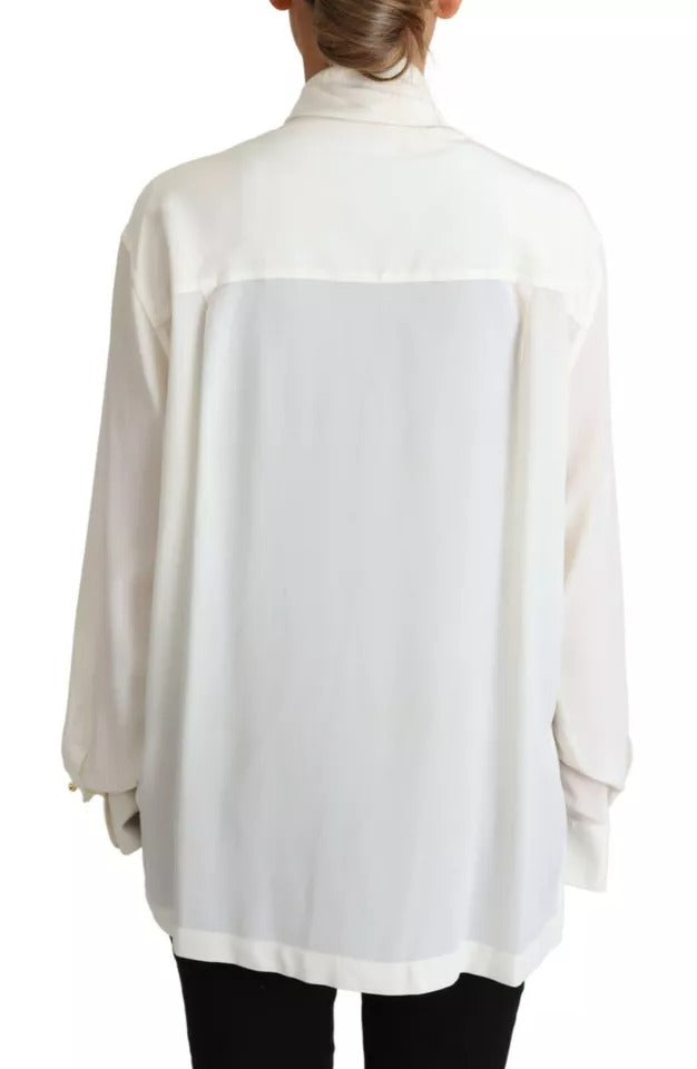 Dolce & Gabbana White Blouse Ascot Collar Shirt Silk Top Dolce & Gabbana