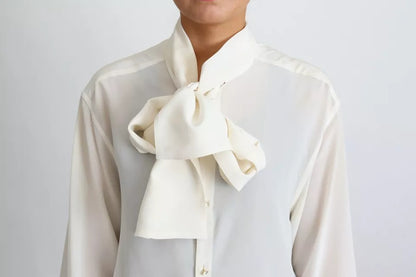 Dolce & Gabbana White Blouse Ascot Collar Shirt Silk Top Dolce & Gabbana