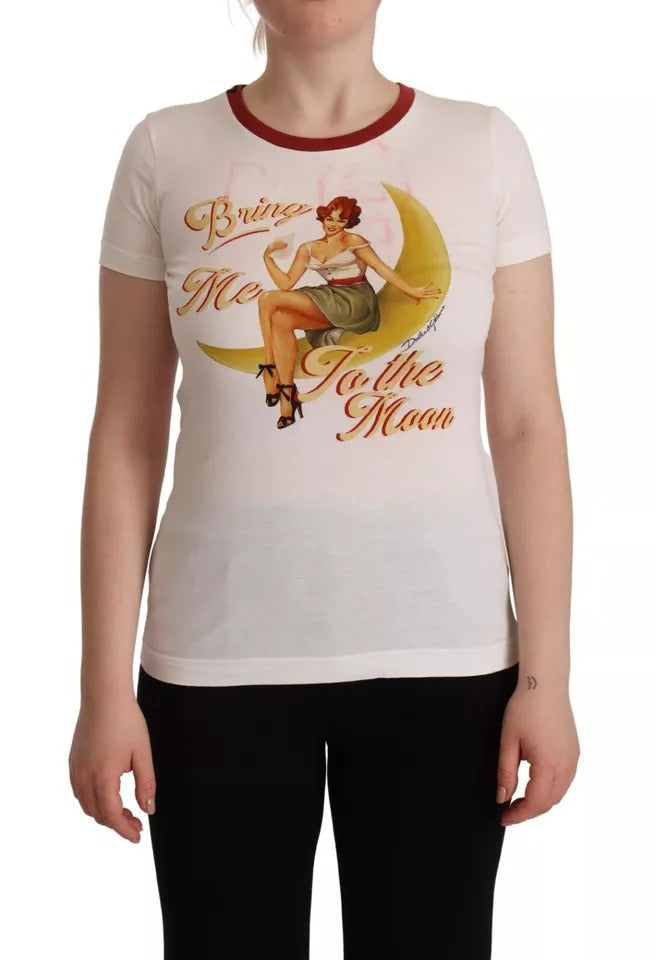 Dolce & Gabbana White Bring Me To The Moon Print Round Neck Top Dolce & Gabbana