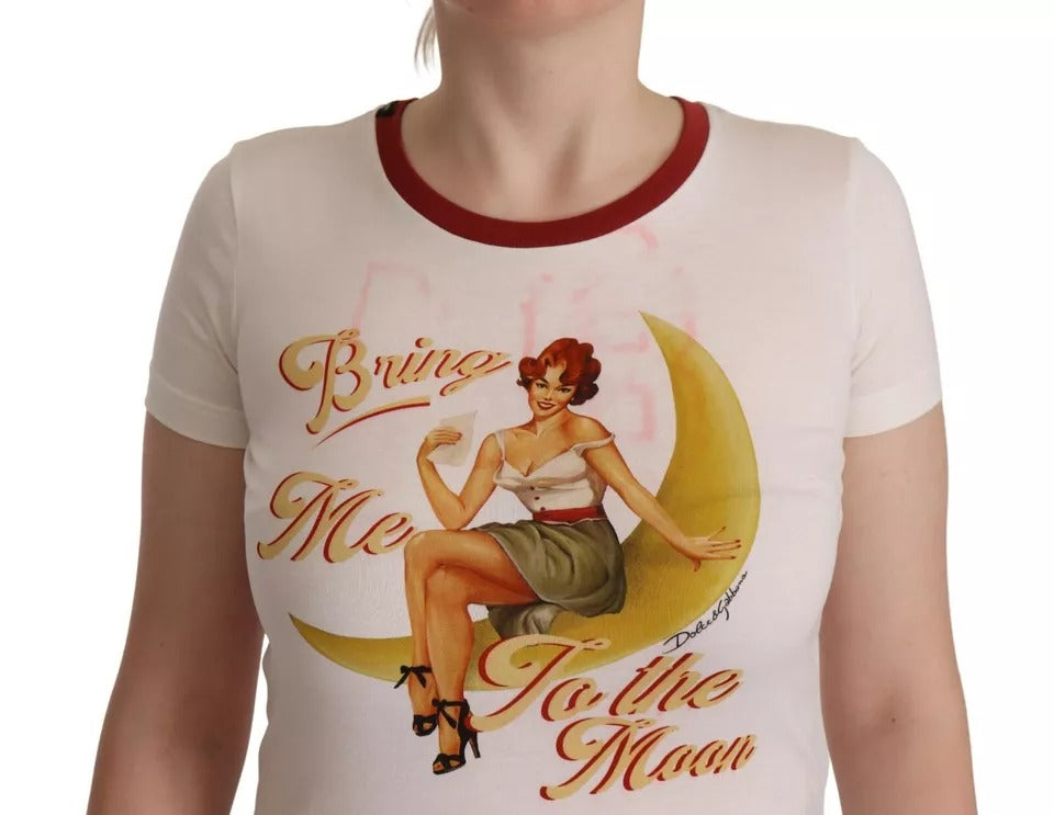 Dolce & Gabbana White Bring Me To The Moon Print Round Neck Top Dolce & Gabbana