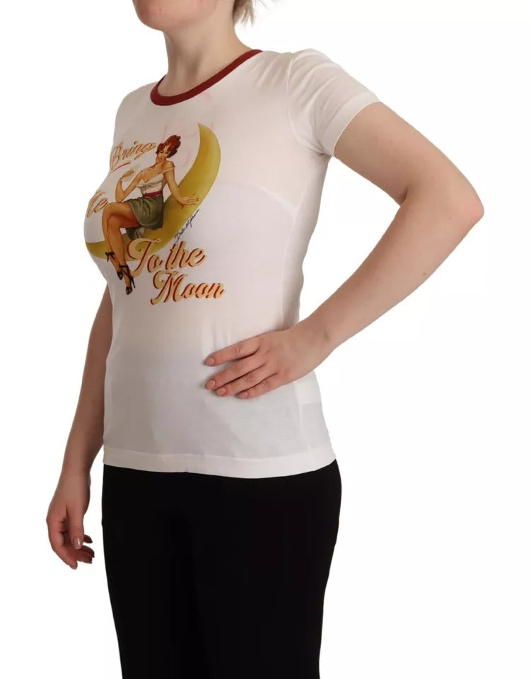 Dolce & Gabbana White Bring Me To The Moon Print Round Neck Top Dolce & Gabbana