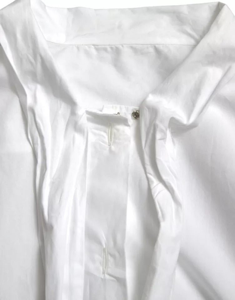 Dolce & Gabbana White Cotton Ascot Collar Long Sleeves Top Dolce & Gabbana