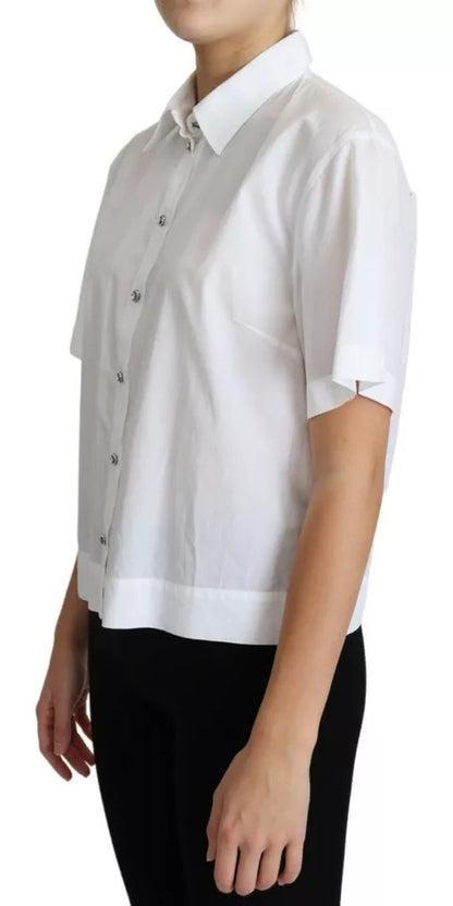 Dolce & Gabbana White Cotton Decorative Button Collared Top Dolce & Gabbana