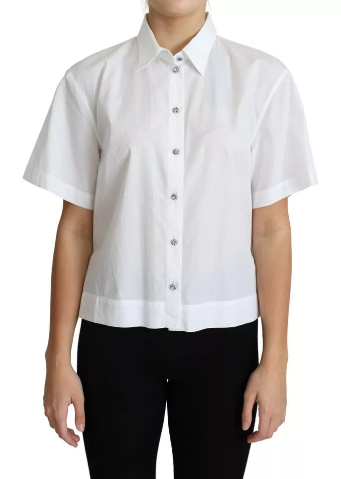 Dolce & Gabbana White Cotton Decorative Button Collared Top Dolce & Gabbana