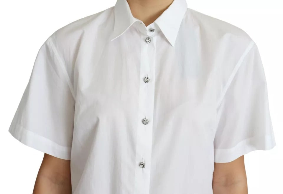 Dolce & Gabbana White Cotton Decorative Button Collared Top Dolce & Gabbana