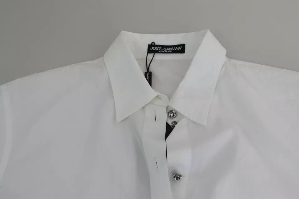 Dolce & Gabbana White Cotton Decorative Button Collared Top Dolce & Gabbana