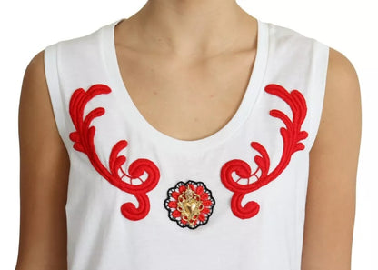 Dolce & Gabbana White Cotton Heart Applique Sleeveless Tank Top Dolce & Gabbana