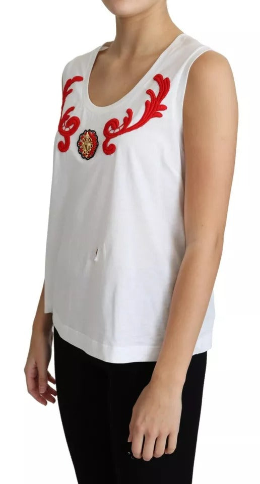 Dolce & Gabbana White Cotton Heart Applique Sleeveless Tank Top Dolce & Gabbana