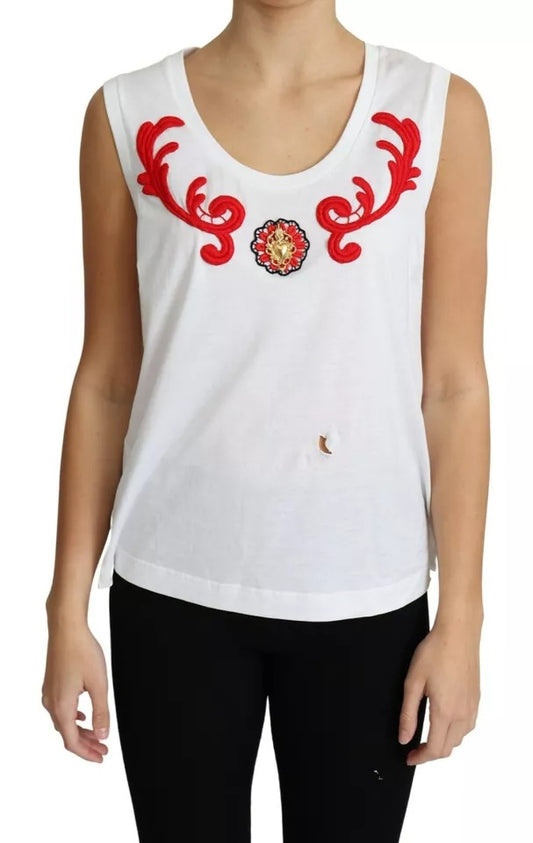 Dolce & Gabbana White Cotton Heart Applique Sleeveless Tank Top Dolce & Gabbana