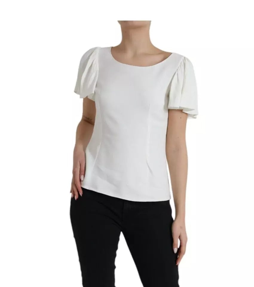 Dolce & Gabbana White Viscose Round Neck Short Sleeves Top Dolce & Gabbana