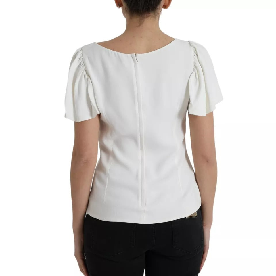 Dolce & Gabbana White Viscose Round Neck Short Sleeves Top Dolce & Gabbana