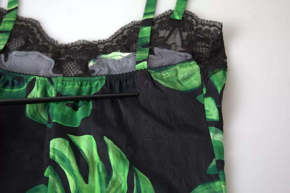 Dolce & Gabbana Black Philodendron Print Silk Camisole Underwear Dolce & Gabbana