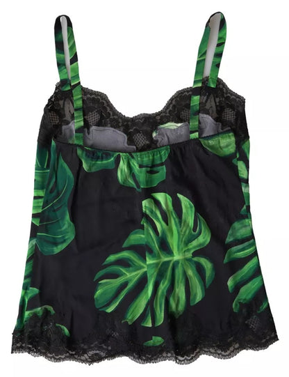 Dolce & Gabbana Black Philodendron Print Silk Camisole Underwear Dolce & Gabbana