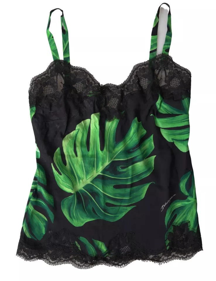 Dolce & Gabbana Black Philodendron Print Silk Camisole Underwear Dolce & Gabbana