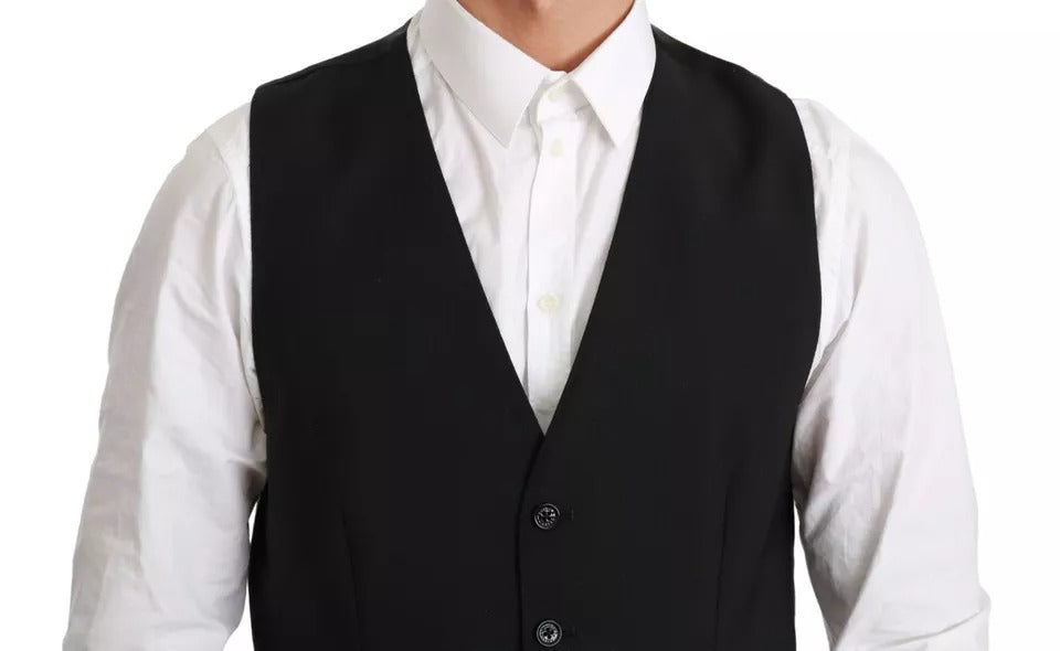 Dolce & Gabbana Black Stretch Waistcoat Formal Dress Wool Vest Dolce & Gabbana