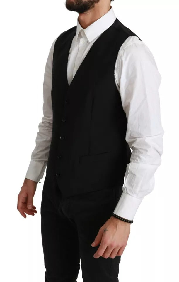 Dolce & Gabbana Black Stretch Waistcoat Formal Dress Wool Vest