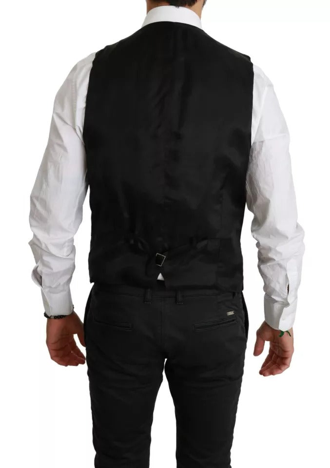 Dolce & Gabbana Black Stretch Waistcoat Formal Dress Wool Vest Dolce & Gabbana