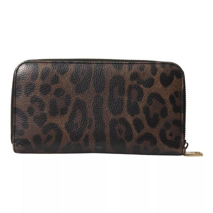 Dolce & Gabbana Brown Leopard Leather DG Zip Around Continental Wallet Dolce & Gabbana