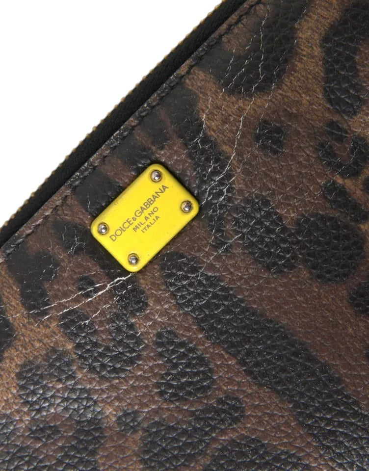 Dolce & Gabbana Brown Leopard Leather DG Zip Around Continental Wallet Dolce & Gabbana