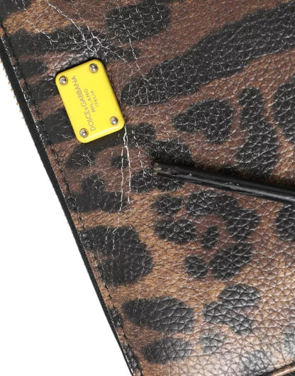 Dolce & Gabbana Brown Leopard Leather DG Zip Around Continental Wallet Dolce & Gabbana