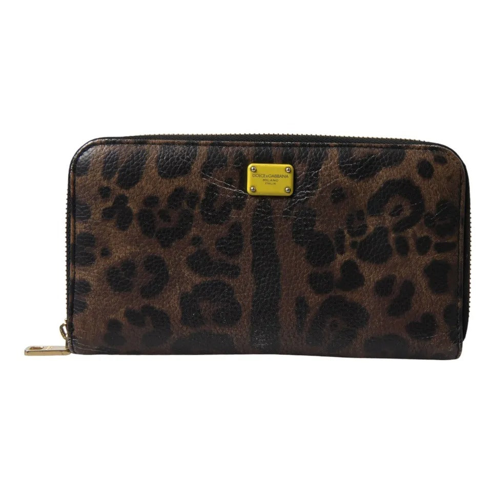 Dolce & Gabbana Brown Leopard Leather DG Zip Around Continental Wallet Dolce & Gabbana