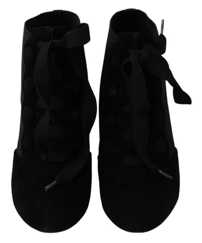 Dolce & Gabbana Black Suede Stretch Ankle Boots Booties Shoes Dolce & Gabbana