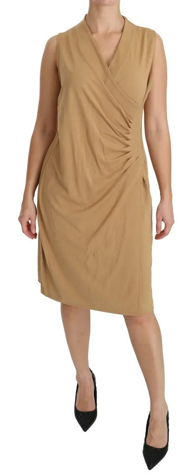 Ralph Lauren Brown V-neck Shift Knee Length Viscose Dress Ralph Lauren