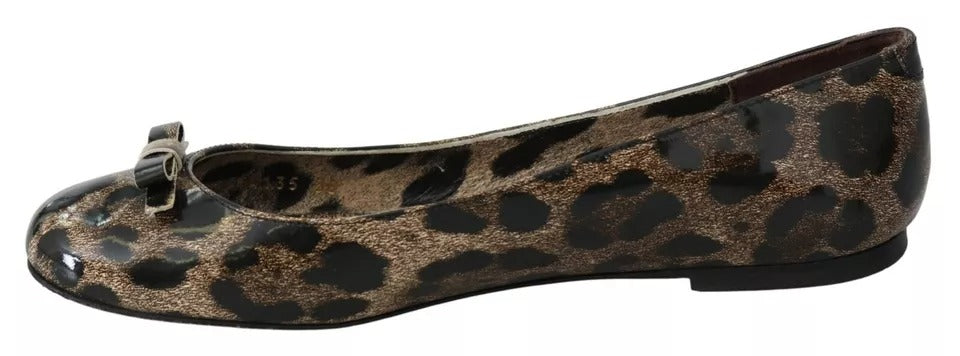 Dolce & Gabbana Brown Leopard Ballerina Flats Leather Shoes Dolce & Gabbana