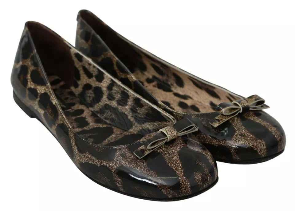 Dolce & Gabbana Brown Leopard Ballerina Flats Leather Shoes Dolce & Gabbana