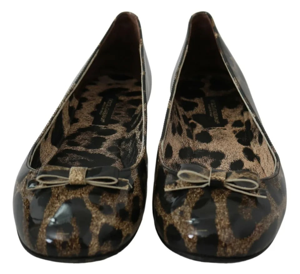 Dolce & Gabbana Brown Leopard Ballerina Flats Leather Shoes Dolce & Gabbana