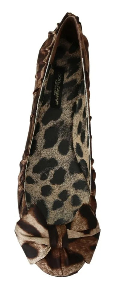 Dolce & Gabbana Brown Leopard Silk Ballerina Flats Shoes Dolce & Gabbana