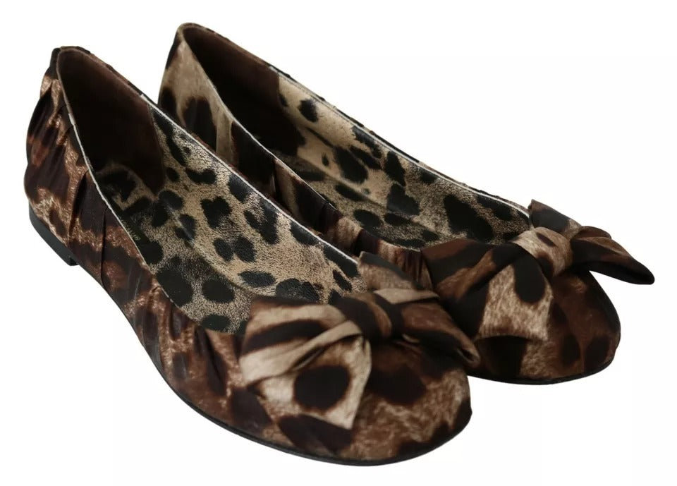 Dolce & Gabbana Brown Leopard Silk Ballerina Flats Shoes Dolce & Gabbana