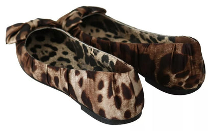 Dolce & Gabbana Brown Leopard Silk Ballerina Flats Shoes Dolce & Gabbana