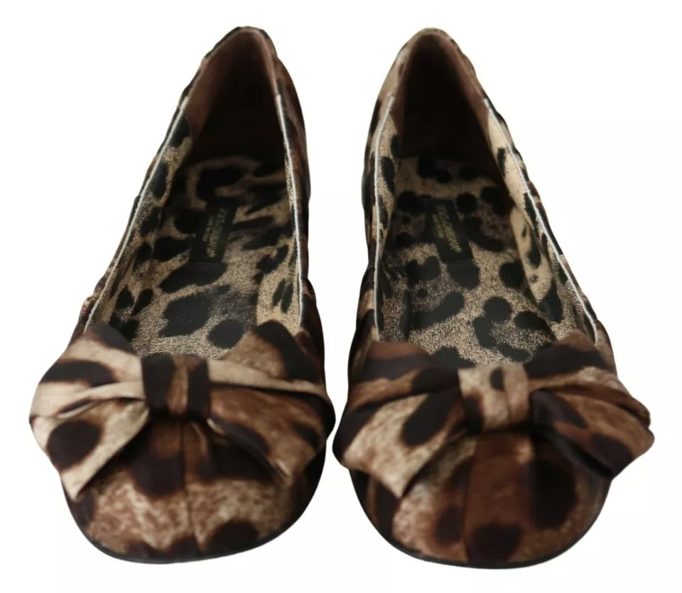 Dolce & Gabbana Brown Leopard Silk Ballerina Flats Shoes Dolce & Gabbana