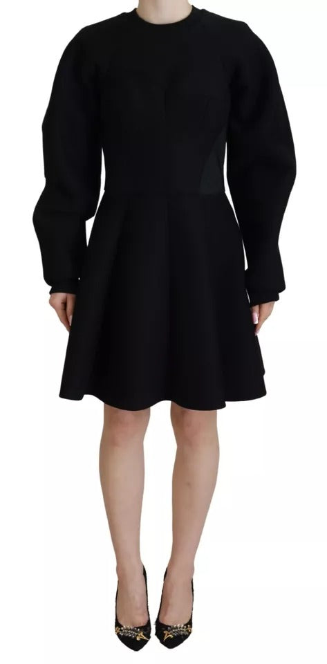 Dolce & Gabbana Black Long Sleeves A-line Mini Cotton Dress Dolce & Gabbana