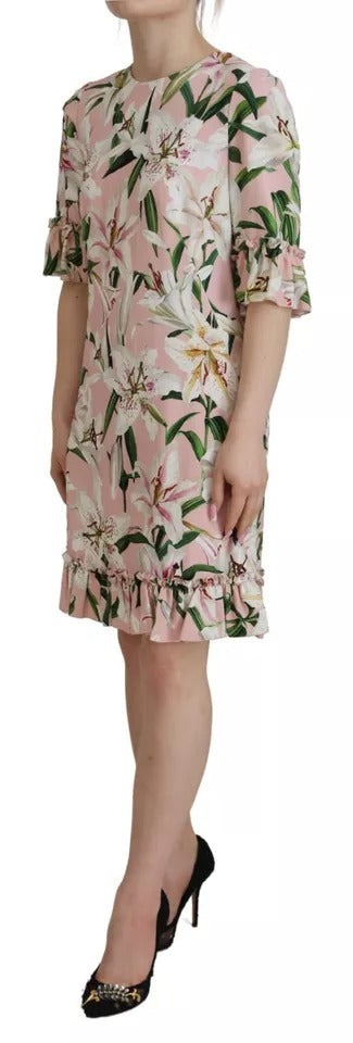 Dolce & Gabbana Pink Lily Viscose Sheath Knee Length Dress Dolce & Gabbana