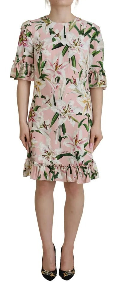 Dolce & Gabbana Pink Lily Viscose Sheath Knee Length Dress Dolce & Gabbana