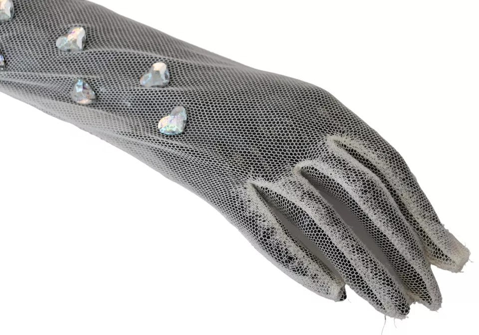 Dolce & Gabbana White Crystal Elbow Length Cotton Tulle Gloves Dolce & Gabbana