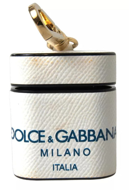 Dolce & Gabbana White Blue Calf Leather Logo Print Strap Airpods Case Dolce & Gabbana