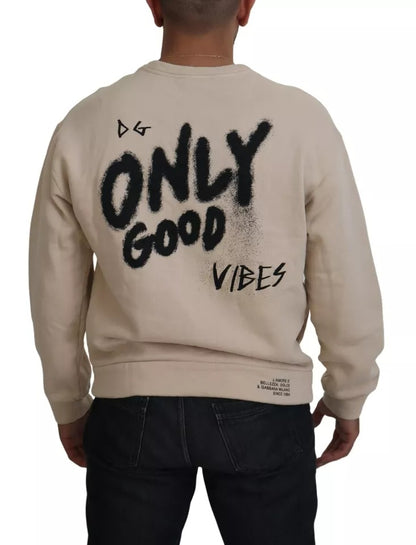 Dolce & Gabbana Beige Amore Cotton Crew Neck Pullover Sweater Dolce & Gabbana