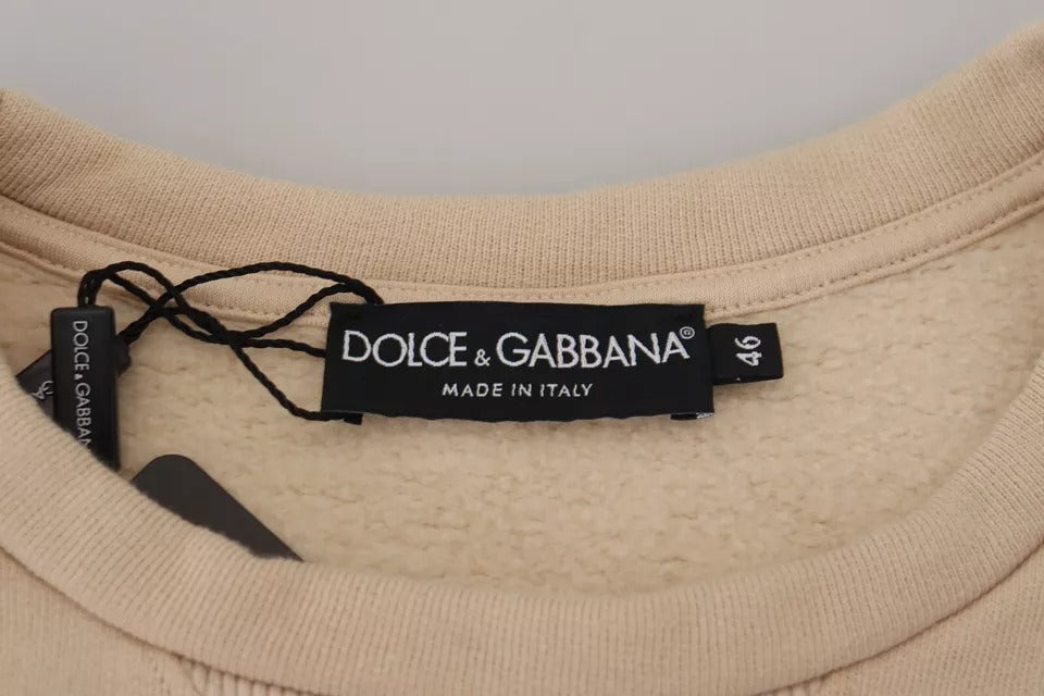 Dolce & Gabbana Beige Amore Cotton Crew Neck Pullover Sweater