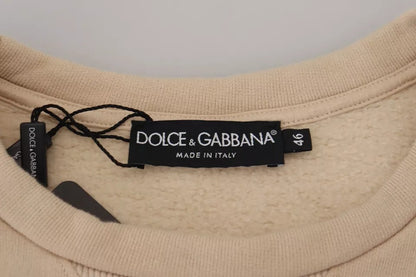 Dolce & Gabbana Beige Amore Cotton Crew Neck Pullover Sweater Dolce & Gabbana