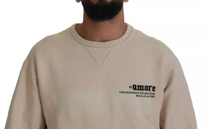 Dolce & Gabbana Beige Amore Cotton Crew Neck Pullover Sweater Dolce & Gabbana